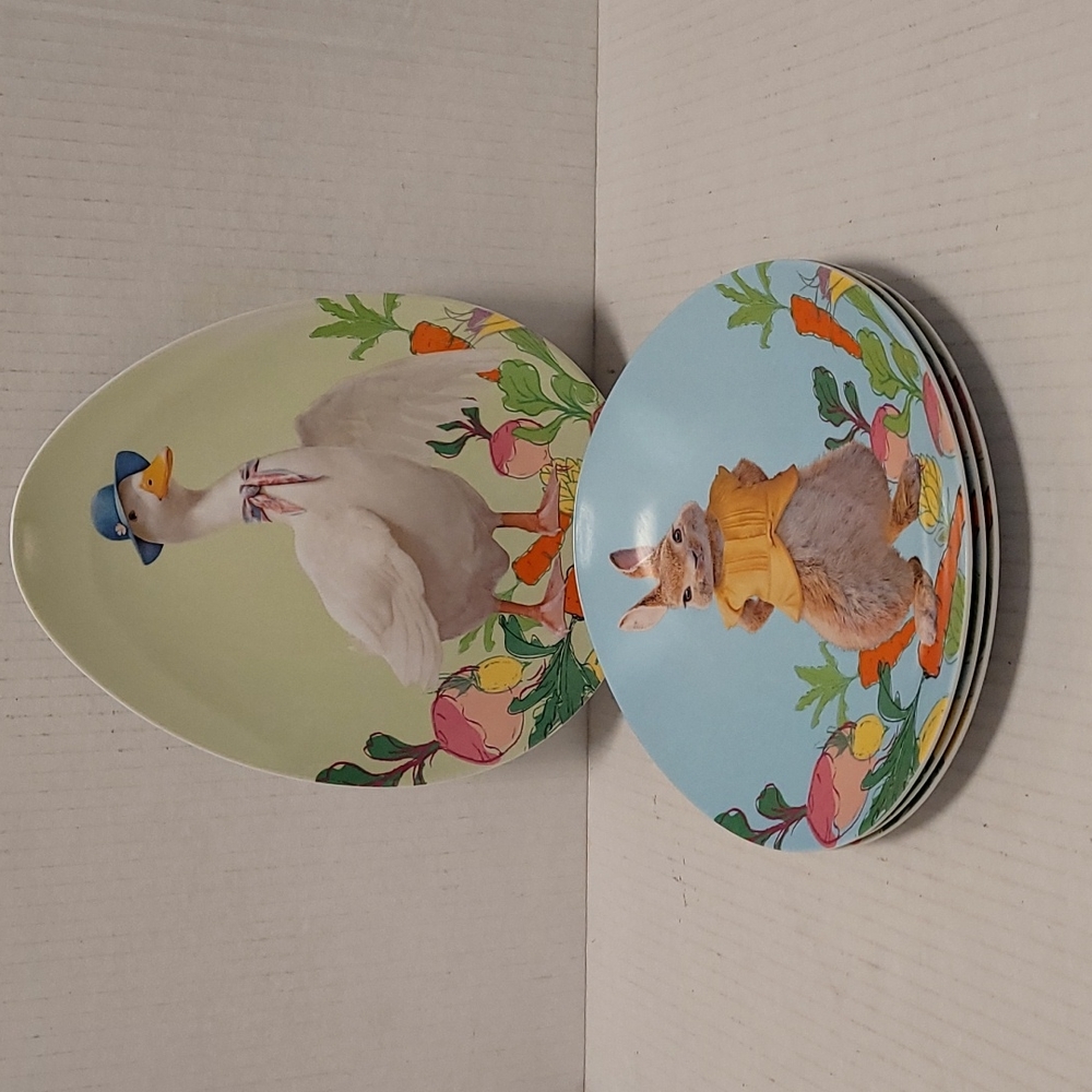 Adorable Set of 4 Peter Rabbit World Market Egg Shaped Plates